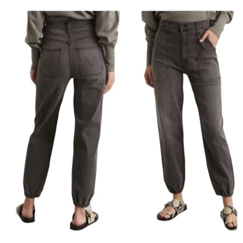 MOTHER The Wrapper Patch Springy High Rise‎ Ankle Jogger Faded Black Jeans 32